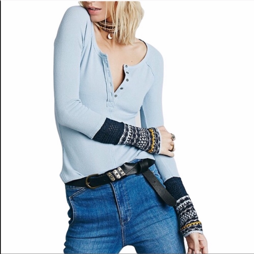 Free People Ski Lodge Cuff Thermal Light Blue